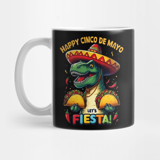 Cinco De Mayo Funny Dinosaur Holding Taco Let's Fiesta Dino Kids by JUST PINK